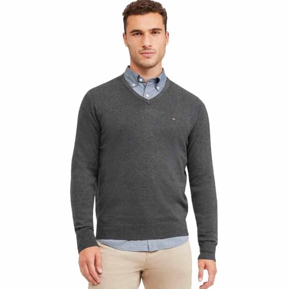 NEW Tommy Hilfiger Syracuse Sweater! Gray V Neck Rare Big & Tall Sizes Cotton - Picture 1 of 4